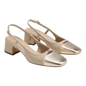 Sam Edelman Womens Gold Heels Slingback Pumps 8M Tarra 2 Cap Toe Block Heel 2 in